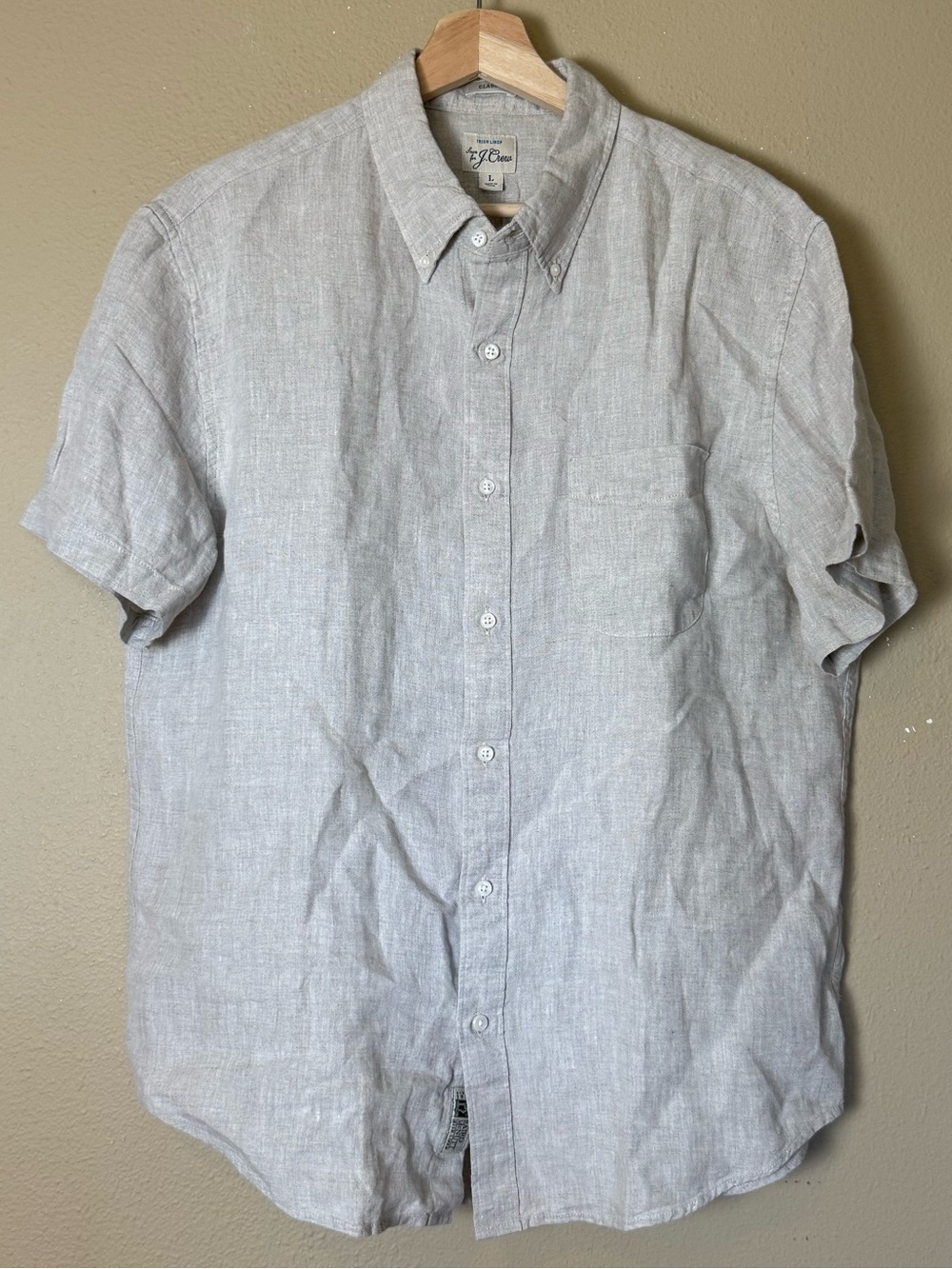 J. Crew Men's Short-Sleeve Linen Button-Down Shirt Pebble Gray Large - Picture 2 of 5